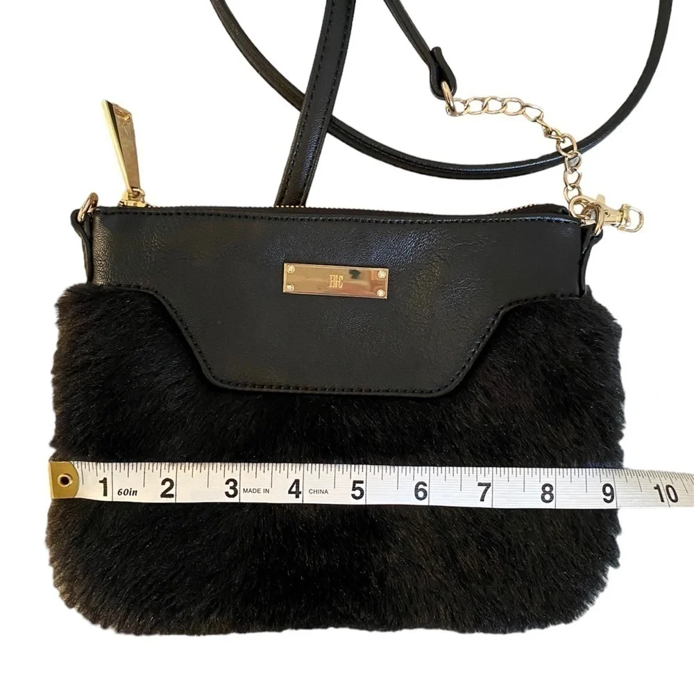 INC International Concepts Black Faux Fur Crossbody Bag